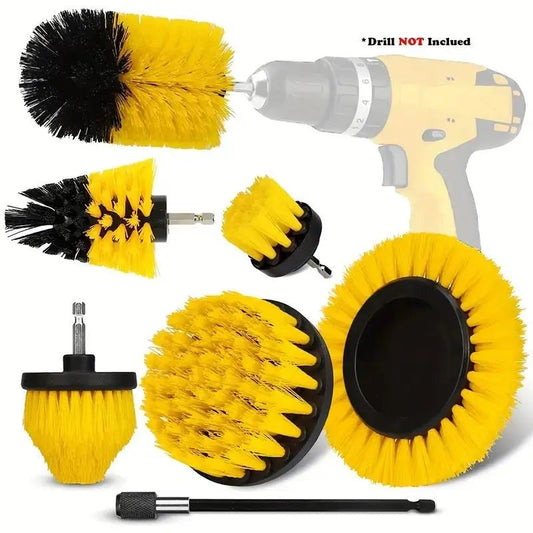 7pcs Moving Brush Head, Electric Cleaning Brush, Yellow 7-piece Set, Electric Drill Brush Head Set Household Items - Jackbrico