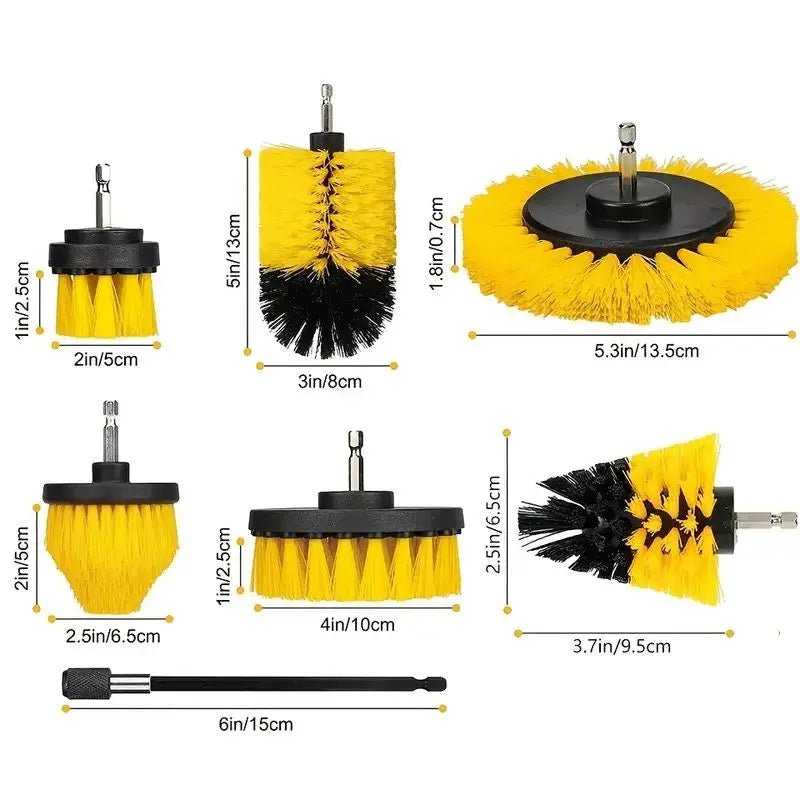 7pcs Moving Brush Head, Electric Cleaning Brush, Yellow 7-piece Set, Electric Drill Brush Head Set Household Items - Jackbrico